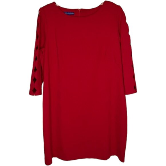 RSVP by Talbots Ponte Sheath Dress Scalloped Sleeve Detail - Red - 16P - Picture 3 of 10